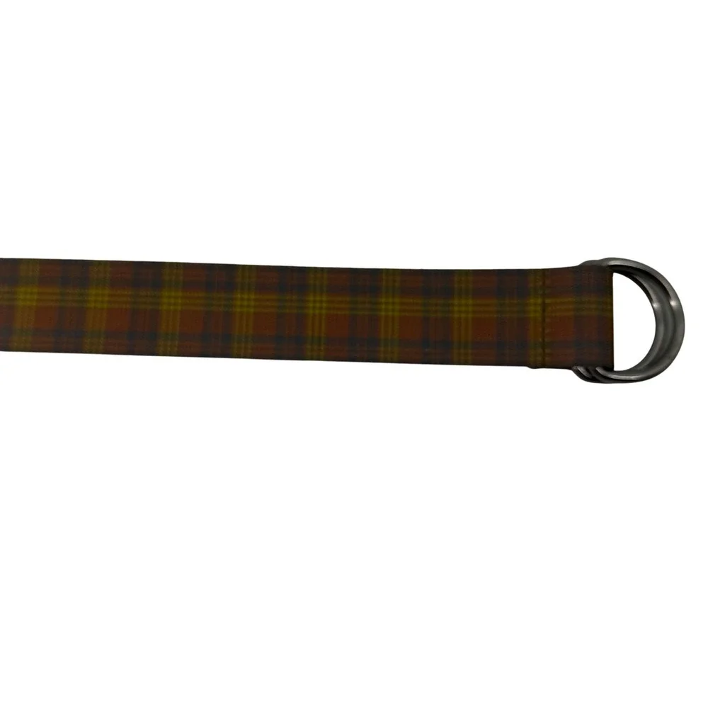 Woven Plaid D-Ring Belt Brown Yellow Orange Tartan Adjustable Cinch Accessory